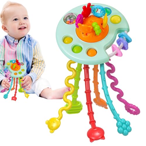 Fukamou Kleinkind-Pull-String-Aktivitätsspielzeug,Sensorisches Spielzeug für Kinder - Tragbares, wiederverwendbares Lernspielzeug für motorische Fähigkeiten, Zahnungshilfe für Jungen und Mädchen, von Fukamou