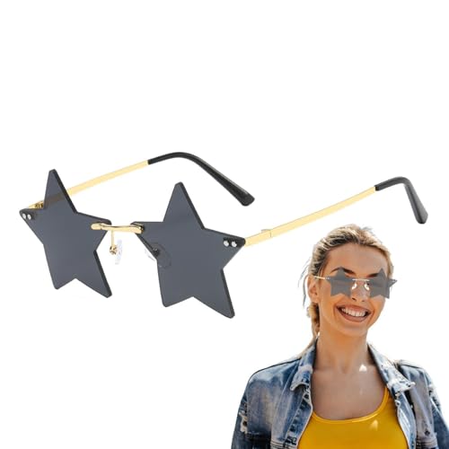 Sternbrille, Trendige UV-Schutz-Pentagramm-Brille, Gothic-Randlos-Sonnenbrille, Coole Beach Travel Eyewear Für Damen Herren von Fukamou