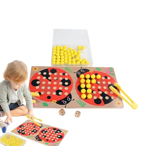 Zählspielzeug Marienkäfer-Puzzle, Holzbrett-Perlenspiel-Spielzeug | Montessori Perlenzählspielzeug - Montessori-Zählspielzeug, mit Aufbewahrungsbox, Lernspielzeug für Kleinkinder von Fukamou