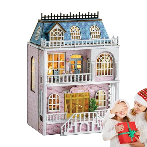 Aura Puppenhaus-Set, Holzmöbel-Set für Puppenhaus, Puppenhaus-Set aus Holz mit Möbeln und LED, Puppenhaus-Set aus Holz, Modell von Fulenyi