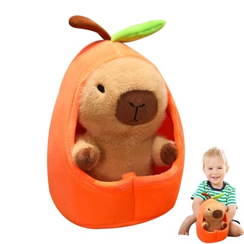 Carpincho-Plüschtier, süßes Plüschtier von Carpincho, 35,6 cm (14 Zoll), Plüschkissen für Heimdekoration, Capibara-Spielzeuge im Obstbett von Fulenyi