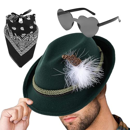 Deutsche Oktoberfest-Hüte Bayerhut 1 Set Fedora Oktoberfest Hut mit Kopftuch und Brille Oktoberfest Kostüm Zubehör Oktoberfest Bayerischer Alpenhut Deutsche Oktoberfest-Hüte Bayerhut 1 Set Fedora Oktoberfest Hut mit Kopftuch und Brille Oktoberfest Kostüm Zubehör Oktoberfest Bayerischer Alpenhut von Fulenyi