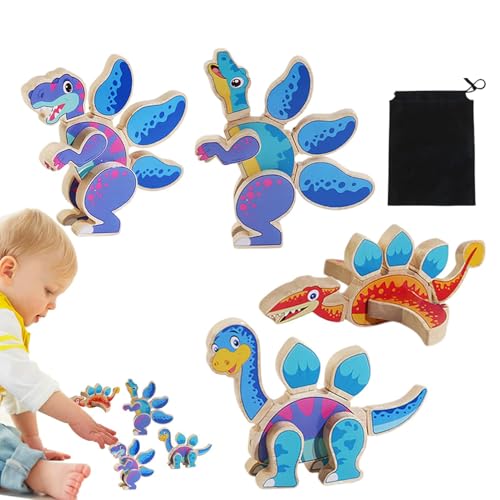 Dinosaurier-Puzzle aus Holz, Dinosaurier-Puzzle, magnetisches Dinosaurierpuzzle, 4 x Tierpuzzle-Spielzeug mit Aufbewahrungstasche für den Garten von Fulenyi