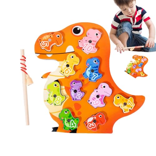Fulenyi Angelspielzeug für Kleinkinder, magnetisches Angelset aus Holz, Spielzeug zum Zählen, Dinosaurierform, kognitives Angelspielzeug mit Zahlen für von Fulenyi