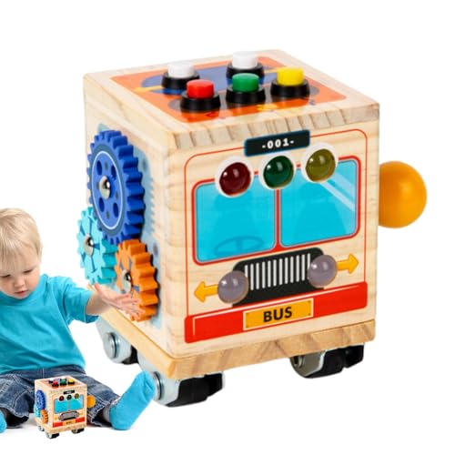 Fulenyi Beschäftigter Aktivitätswürfel, Lernwürfel – Würfel für Lernaktivitäten im Busdesign, Lernspielzeug aus Holz für Kinder, verbessert die von Fulenyi