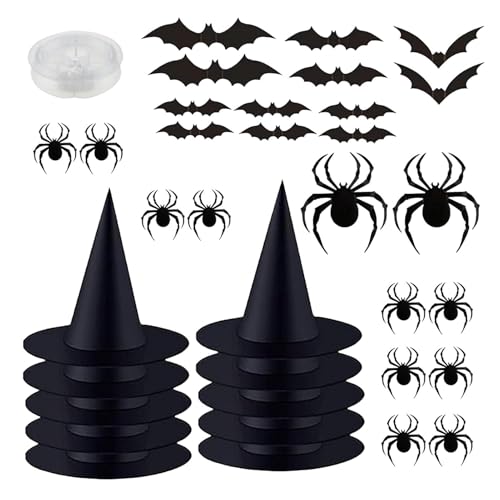 Fulenyi Hexenhüte, Halloween-Hexenhüte, schwarze Zaubererhüte mit 40 m Kordel, Kostüm-Zubehör mit Aufklebern, Halloween-Dekoration Fulenyi Hexenhüte, Halloween-Hexenhüte, schwarze Zaubererhüte mit 40 m Kordel, Kostüm-Zubehör mit Aufklebern, Halloween-Dekoration von Fulenyi
