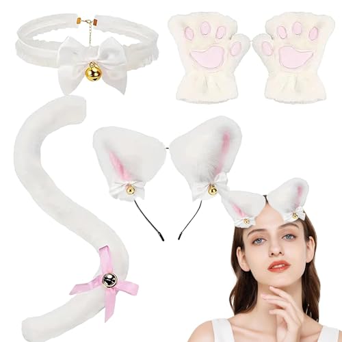 Fulenyi Katzenohren und Schwanz-Set, Katzen-Cosplay-Set | Katzenkostüm-Set mit Kopfschmuck mit Krallenhandschuhen | Bequemes und flauschiges Zubehör für Cosplay-Kostüme für von Fulenyi