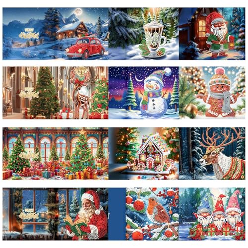 Fulenyi Kunstkarten, Weihnachtskarten mit Strasssteinen, lustige Weihnachtskarten mit Malerei, 12 Grußkarten mit von Fulenyi