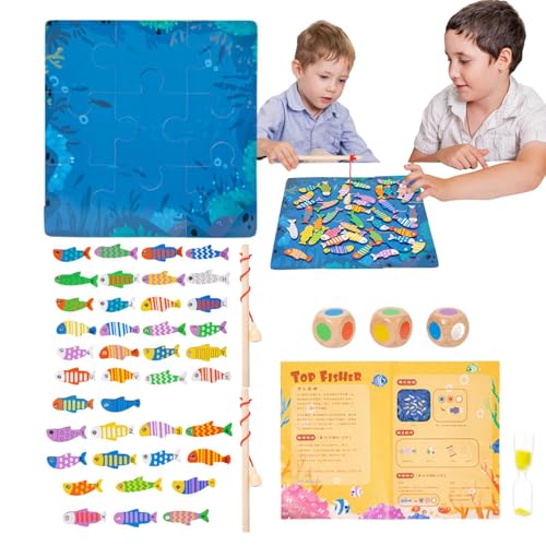 Fulenyi Magnetisches Angelspiel, magnetisches Angelspiel, interaktives Wettkampfspielzeug aus Holz für Eltern und Kinder, feinmotorisches Angelspiel mit zwei Ruten von Fulenyi
