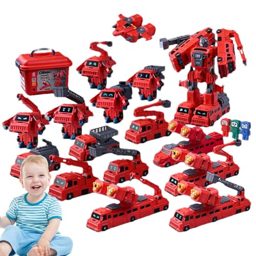 Fulenyi Magnetisches Transformations-Auto-Spielzeug, Roboter-Transformator, magnetisches Spielzeug-Bausatz für Feuerwehrauto, Spielzeug-Roboter von Fulenyi