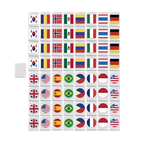 Fulenyi Mahjong Spiel, kleines Mahjong-Spiel, Mahjong-Spiele, Strategiespiel, Party-Spiele, Nationalflagge, Set mit 64 Mahjong Chips für eine von Fulenyi