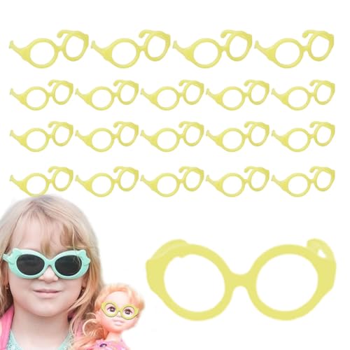 Fulenyi Mini-Brille für Puppen,Mini-Puppenbrille,Linsenlose Puppenbrille - Puppen-Anzieh-Requisiten, 20 kleine Gläser, Puppen-Anzieh-Brillen für DIY-Zubehör, Puppen-Anziehzubehör von Fulenyi