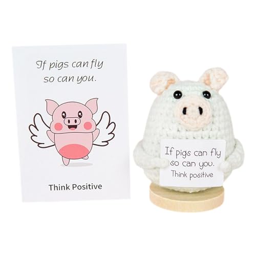 Fulenyi Plüschtiere zur emotionalen Unterstützung, lustiges positives Schwein – handgewebte Ornamente | Lustiges Spielzeug zur emotionalen Unterstützung | Auto-Armaturenbrett-Dekoration mit Holzsockel von Fulenyi