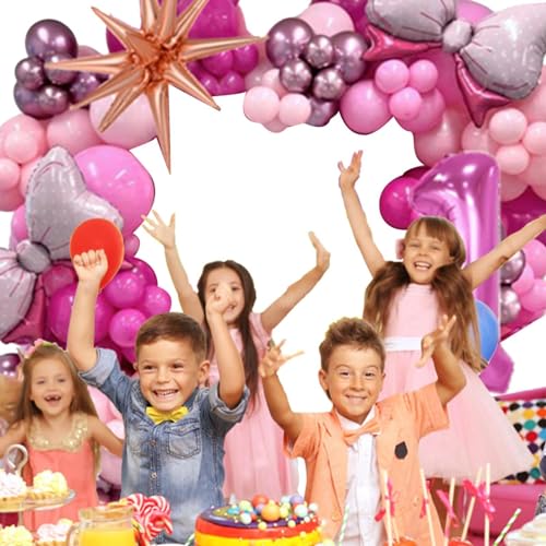 Fulenyi Rosa Geburtstagsdekorationen, rosa Latexballons-Set | Schleife Zahlen Geburtstagsdekorationen Latex Set | Latex-Partyballons, für Hintergrund, Ballonbogen-Set, Foliennummern-Latexballons von Fulenyi