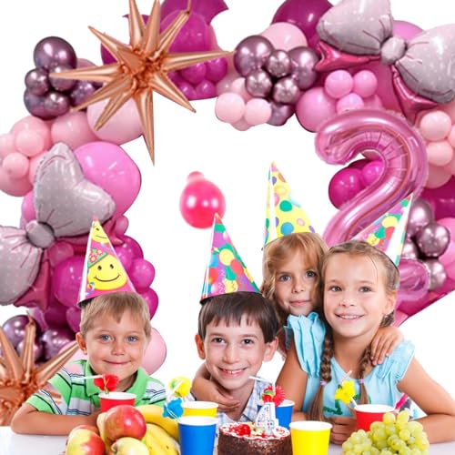 Fulenyi Rosa Geburtstagsdekorationen, rosa Latexballons-Set - Schleifen-Zahlen-Geburtstagsdekorationen-Party-Set | Latex-Luftballons in Rosa, rosa Metall-Latex-Luftballons mit von Fulenyi