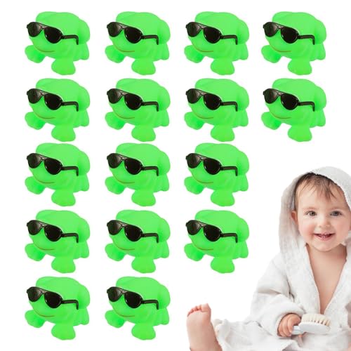 Gummi-Frosch-Spielzeug, Frosch-Quietschspielzeug,16 Stück grüne Mini-Froschspielzeuge, Großpackung - Sonnenbrillen-Design, schwimmendes Sound-Badewannenspielzeug, Badespaßtier für den Pool von Fulenyi