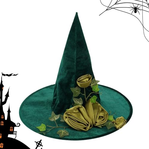 Hexenhut Grün,Hexenhut | Wizard Caps Kopfbedeckung Zubehör | Kostümzubehör, Hexenhut für Damen, Blumenranken-Zaubererkappen für Halloween-Kostüme Hexenhut Grün,Hexenhut | Wizard Caps Kopfbedeckung Zubehör | Kostümzubehör, Hexenhut für Damen, Blumenranken-Zaubererkappen für Halloween-Kostüme von Fulenyi
