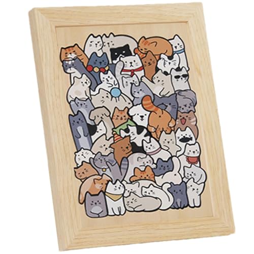 Holzpuzzle für Kleinkinder, Spielzeug in Katzenform, Holzpuzzle für Katzen und Tiere, 50 Stück, dekoratives Lernpuzzle von Fulenyi