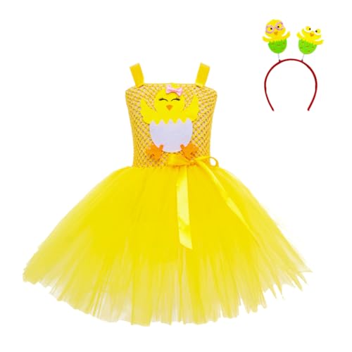 Huhn Tutu für Kinder, Küken Kostüm für Mädchen, gelbes Tutu- aus geschichtetem Tüll mit Küken-Haarreif, Urlaubskleid, Abschlussball-Kostüm von Fulenyi