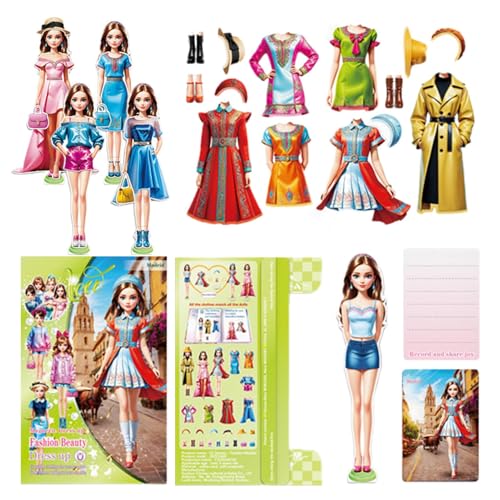 Magnetische Puppen, magnetische Anziehpuppen für Mädchen, Anzieh-Kit mit Zubehör und Outfits von Magnet People, Stickerbuch mit Magnet für Aktivitäten von Fulenyi