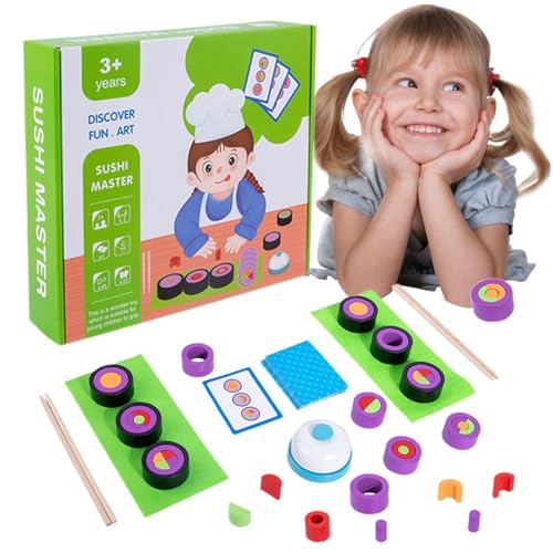 Play Kitchen Sushi-Spielzeug, Sushi-Schneiden-Spiel-Essensset | Lernspielzeug für die Küche aus Holz zum Rollenspiel | Das STEM-Spielspielzeug „Slicing Susie“ fördert die Greiffähigkeit und von Fulenyi