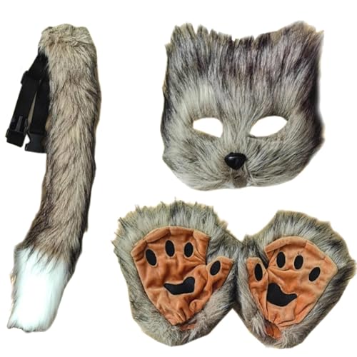 Wolf Cosplay, pelzige Maske, Halloween-Kostüm-Set, lustiges Halloween-Kostüm-Set, Halloween-Kostüm, Halbgesichtsmaske, Cosplay-Maske zum Tanzen von Fulenyi