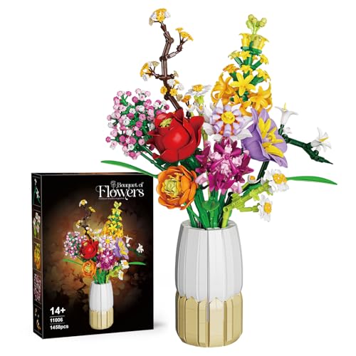 2 IN 1 Vase Blumenstrauß Bausteine Bausatz, 1458 Teile Botanical Collection Klemmbausteine Spielzeug, 11 Künstliche Blumen Rose Gänseblümchen Haus Pflanze Dekoration, Geschenk für Erwachsene Frauen 2 IN 1 Vase Blumenstrauß Bausteine Bausatz, 1458 Teile Botanical Collection Klemmbausteine Spielzeug, 11 Künstliche Blumen Rose Gänseblümchen Haus Pflanze Dekoration, Geschenk für Erwachsene Frauen von Fuleying