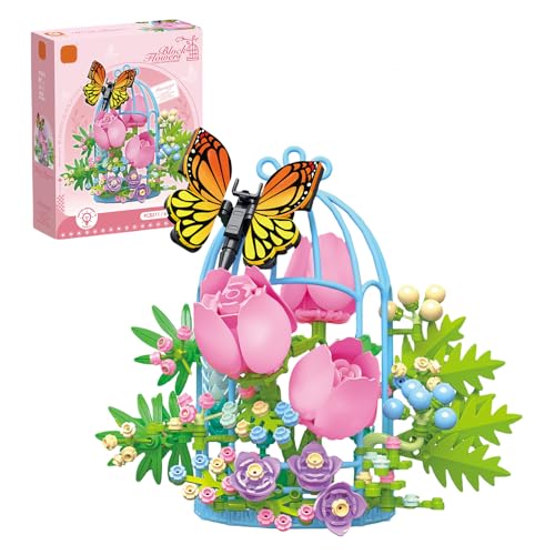 Blumen und Schmetterlinge Bausteine Bausatz Spielzeug, Rosen Insekten Klemmbausteine, Tiere Tiere Blumen Insekt Anzeige Konstruktions Modell, Kreatives Geschenk für Erwachsene und Kinder(384 Teile) von Fuleying