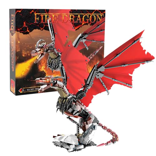 Feuerdrachen Bausteine für Erwachsene, Mittelalterlicher roter Drache Figur Modell Klemmbausteine, 1018 Stück Tier-Sammel Spielzeug, Heimdekoration, Geschenkidee zum Geburtstag für Kinder ab 6 Jahren von Fuleying