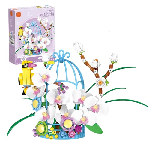 Fuleying Blumen und Vogel Bausteine Bausatz Spielzeug, Orchideen Vogelkäfig Klemmbausteine, Tiere Blumen Vogel Anzeige Konstruktions Modell, Kreatives Geschenk für Erwachsene und Kinder (358 Teile) von Fuleying
