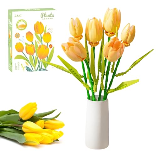 Fuleying Blumenstrauß Bausteine Bausatz, Tulpe Botanical Klemmbausteine, DIY künstliche Blumen für Home Office Dekoration, Geschenkidee für Erwachsene Ihre Frauen (Gelb) von Fuleying