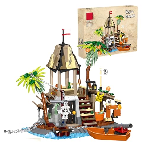 Fuleying Pirateninsel Bausteine Bausatz, Schädelinsel Mittelalterliches Piratenhaus Bauklötze Spielzeug, Abenteuer Architektur Baukasten für Erwachsene Kinder ab 8 Jahren (533 Teile) von Fuleying