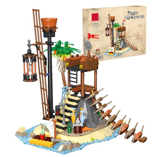 Fuleying Pirateninsel Bausteine Bausatz, Uhrenturm Mittelalterliches Piratenhaus Bauklötze Spielzeug, Abenteuer-Architektur-Baukasten für Erwachsene Kinder ab 8 Jahren (482 Teile) von Fuleying