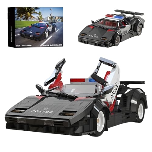 Fuleying Polizei Auto Bausteine Bausatz für Erwachsene, Super Car Klemmbausteine Modell Spielzeug, Sammler-Rennfahrer Geschenk für Kinder Jungen im Alter von 14+ (1,383 Teile) von Fuleying