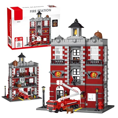 Fuleying Stadt Feuerwache Bausteine Bausatz mit Feuerwehrauto, Straßenansicht Klemmbausteine Bausatz STEM Spielzeug, Kreatives Geschenk für Erwachsene Kinder(1823 Teile) von Fuleying