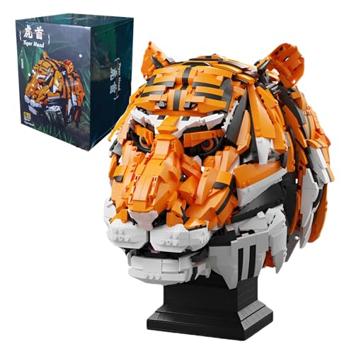 Fuleying Tiger Modell Bausteine Bausatz für Erwachsene (3000 Teile), Coole Tiere Asiatischer Tigerkopf Klemmbausteine Bauspielzeug Haus Büro Kollektion, Geschenke für Kinder ab 6 Jahren von Fuleying