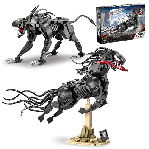 Fuleying Xenomorph Bausteine Bausatz, 2 IN 1 Mutant Pferd Hund Klemmbausteine mit Stützsockel, Film Modell Sammlerstücke, Alien Monster Horror Geschenke für Fans Freunde Geburtstag(958PCS) von Fuleying