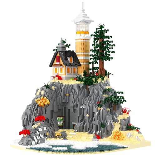 Inselhöhlen Leuchtturm Baustein (5686 Teile), Architektur-Leuchtturm-Modell Klemmbausteine mit Haus, Höhle und Pflanze, Miniatur-MINT-Spielzeug, Sammlerstück für Erwachsene und Kinder ab 14 Jahren von Fuleying