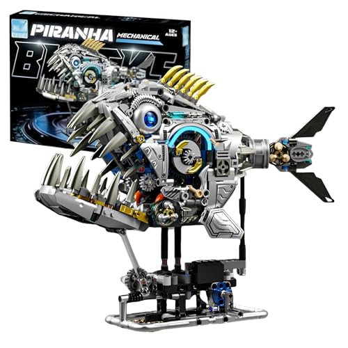 Mechanischer Piranha Bausteine Bausatz，Kreative Horror-Fisch-Mechanismus-Klemmbausteine für Erwachsene, Ozeantiere Kollektion Modell Spielzeug, Geschenk für Kinder Teenager ab 12 Jahren(1085 Stück) von Fuleying