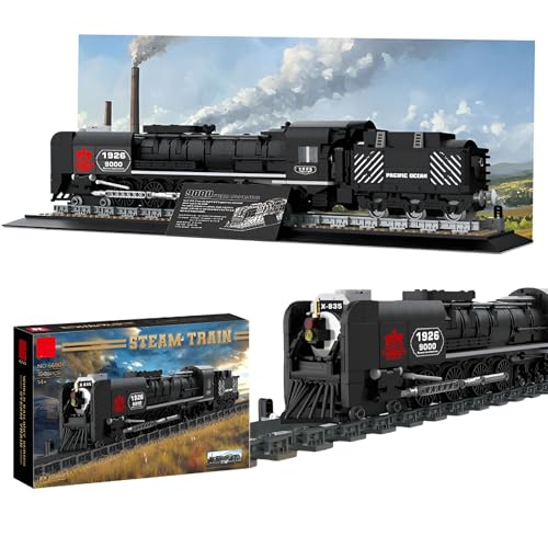 Oldtimer Dampfeisenbahn Bausteinemit Gleis, Eisenbahn Lokomotive Klemmbausteine für Erwachsene, Stadteisenbahn Modell Spielzeug, Geschenk für Kinder Jungen (1546 Stück) von Fuleying