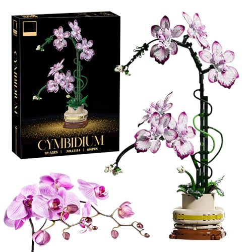 Orchideenblumen-Bausatz für Erwachsene, Orchideen-Bonsai-Bausteine, Künstliche Blumen aus der Botanik-Kollektion für die Dekoration Ihres Heimbüros, Geschenk für Frauen, Geburtstag (696 Teile) von Fuleying
