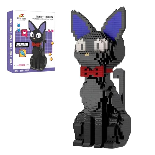 Schwarze Katze Mini-Baustein-Bausatz (1300 Teile) – 3D-Katzen-Modell mit roter Fliege, Tier Klemmbausteine für Zuhause und Büro, Kreatives Mint-Geschenk für Erwachsene und Kinder ab 8 Jahren von Fuleying