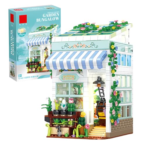 Stadt Blumenhaus Bausteine Bausatz, Kreative Garten Bungalow KlemmbausteineSpielzeug, Modulares Gewächshaus Architektur Modell für Erwachsene, Geschenkidee für Kinder Jungen Mädchen, 1185 Teile von Fuleying