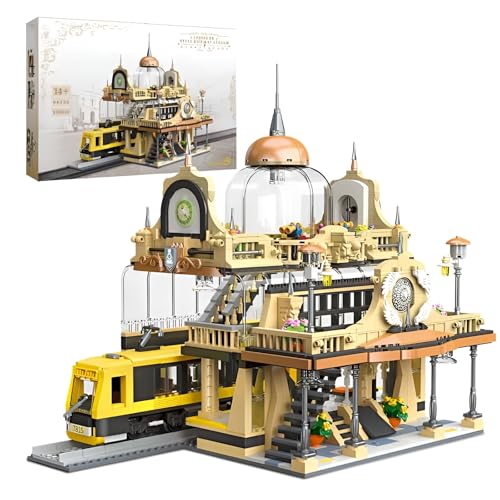 Stadt Europäischer Bahnhof Bausteine Bausatz, Straßenansicht Bahnhof Klemmbausteine Spielzeug, Gotische Architektur BAU Display Modell Spielzeug, Ideen Geschenk für Erwachsene Teenager ab 14 Jahren von Fuleying