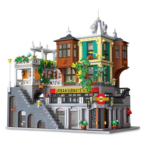 Stadtbahnbahnhof Bausteine, Urbaner Bahnhof Modulare Klemmbausteine Modell Spielzeug, Street View Gotische Architektur Haus Bausatz, Geschenk für Erwachsene Jugendliche ab 14 Jahren (3692 Teile) von Fuleying