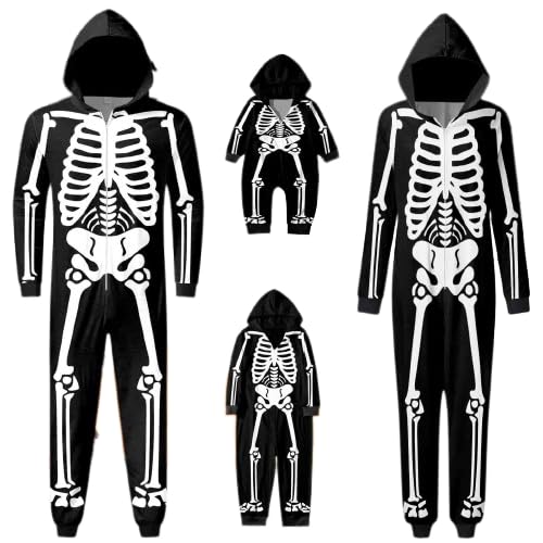 Fulidngzg Halloween Kostüm Damen Family Ganzkörper Kostüm Karneval Bodysuit Halloween Kostüm Langarm Zip Catsuit Cyberpunk Cosplay Frauen Jumpsuit Baby Herren Skelett Kostüm von Fulidngzg