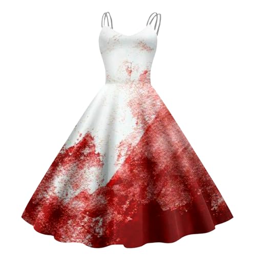 Fulidngzg Halloween Kostüm Damen Gruselig - Blutige Aufdruck Kleid Zombie Braut Kostüm Horror Elegant Brautkleid Ärmellos Krankenschwester Costume für Frauen von Fulidngzg