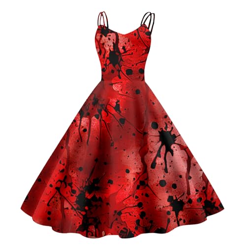 Fulidngzg Halloween Kostüm Damen Gruselig - Blutige Aufdruck Kleid Zombie Braut Kostüm Horror Elegant Brautkleid Ärmellos Krankenschwester Costume für Frauen von Fulidngzg