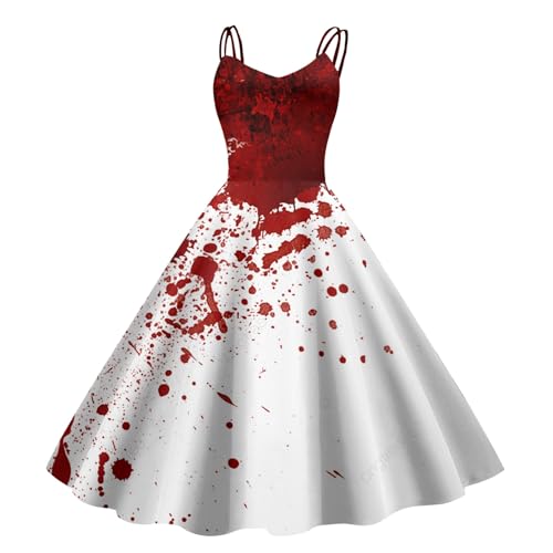Fulidngzg Halloween Kostüm Damen Gruselig - Blutige Aufdruck Kleid Zombie Braut Kostüm Horror Elegant Brautkleid Ärmellos Krankenschwester Costume für Frauen von Fulidngzg