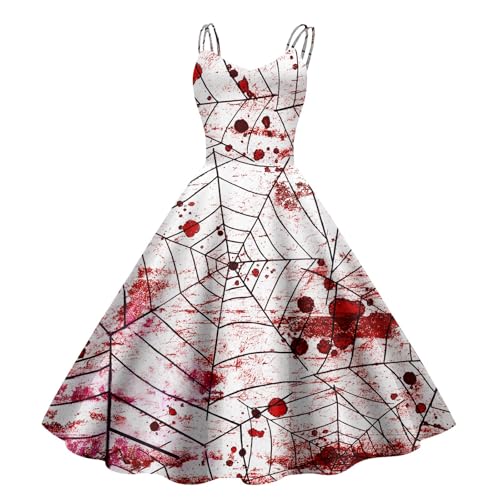 Fulidngzg Halloween Kostüm Damen Gruselig - Blutige Aufdruck Kleid Zombie Braut Kostüm Horror Elegant Brautkleid Ärmellos Krankenschwester Costume für Frauen von Fulidngzg